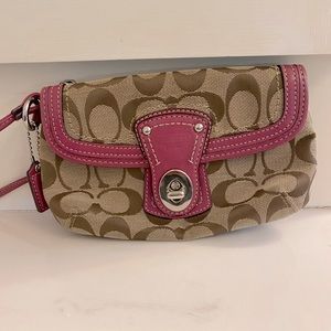 Tan & pink Coach wristlet